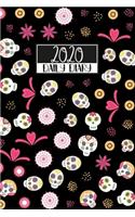 2020 Daily Diary: A5 Day on a Page to View Full DO1P Planner Lined Writing Journal - Black, Pink, Green, Purple, & Yellow Day of the Dead Sugar Skulls