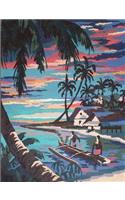 Composition Book Journal: : Vintage Paint-By-Number Pbn, Mid Century Retro Island Tiki Hut Motif Cover, Wide Ruled Paper, 150 Blank Lined Sheets, 9-3/4 X 7-1/2.