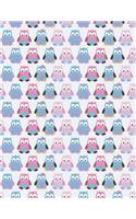 Owls Cute Pink Blue Notebook - Blank