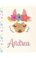 Andrea: Personalized Llama Journal For Girls - 8.5x11 110 Pages Notebook/Diary With Pink Name