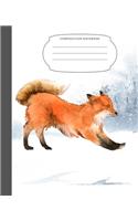 Composition Notebook: 7.5X9.25 Inch 109 Pages Watercolor Splash Fox Picture Half Blank Half Wide Ruled Primary School Exercise Book With Picture Space For Girls Boys Teen