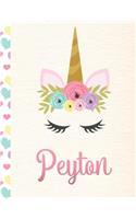 Peyton: Personalized Unicorn Journal For Girls - 8.5x11 110 Pages Notebook/Diary With Pink Name