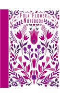 Folk Flower Notebook: Ruled College Notebook Journal 100 White Lined Pages Lovers Gift