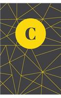Monogram Initial C Notebook: Yellow and Dark Grey Geometric, Wide Ruled Journal for Women, 120 Pages, 6x9 Inch
