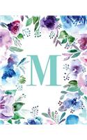 M: Watercolor Floral, 150 Pages, 8" x 10"(Blank Lined Monogram Initial Journal Notebook for Composition, Sketching, Inspiration, and Notes)