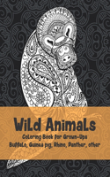 Wild Animals - Coloring Book for Grown-Ups - Buffalo, Guinea pig, Rhino, Panther, other