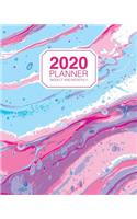 2020 Planner Weekly And Monthly: 2020 Agenda Organizer Calendar - Pink And Blue Vibrant Marbling Pattern - Weekly Organizer With To Do Section