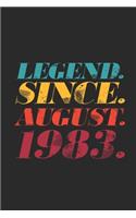 Legend Since August 1983: Blank Lined Notebook - Journal 36th Birthday for Woman and Men