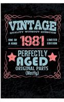 Vintage Quality Without Question One of a Kind 1981 Limited Edition Perfectly Aged Original Parts Mostly: Blank Lined Journal - 6x9 Birthday Journal, 1981 Birthday Gifts