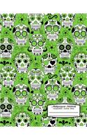 Multipurpose Notebook Composition Journal Diary: Sugar Skulls with Hearts and Flowers on Lime Green Background - 8.5 X 11 - Composition Book for School or Activities, Softcover, College Ruled, 150 