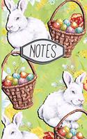 Notes: Easter Bunny and Baskets Pattern with Green Background Notepad 6"x9" 120 Blank Lined Pages