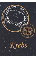 Krebs: Sternzeichen Notizbuch mit Softcover Tierkreiszeichen Tagebuch in DIN A5 liniert 100 Seiten, perfektes Geschenk für Astrologie Begeisterte kreativ z