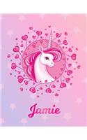 Jamie: Unicorn Large Blank Primary Sketchbook Paper - Pink Purple Magical Horse Personalized Letter J Initial Custom First Name Cover - Drawing Sketch Book