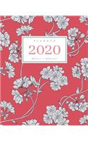 Planner 2020 Weekly Monthly: 8x10 Full Year Notebook Organizer Large - 12 Months - Jan to Dec 2020 - Modern Style Floral Design Red