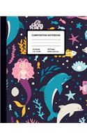 Composition Notebook: Mermaid & Dolphines - Wide Ruled Paper Journal - Blank Lined Workbook for Teens Kids Students Girls, for Home School & Writing Notes