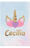 Cecilia: Personalized First Name Unicorn Gift Birthday Girl Notebook Journal 104 Pages