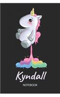 Kyndall - Notebook: Blank Ruled Personalized & Customized Name Rainbow Farting Unicorn School Notebook Journal for Girls & Women. Funny Unicorn Desk Accessories for Kin