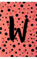 W: Letter W Monogram Black Red & Pink Polka Dot Notebook & Journal