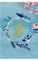 I: : Cute monogram Initial letter I notebook for women and girls - Floral Design