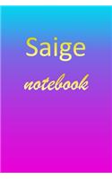 Saige: Blank Notebook - Wide Ruled Lined Paper Notepad - Writing Pad Practice Journal - Custom Personalized First Name Initial S Blue Purple Gold - Taking 