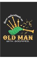 Old man with bagpipes: 6x9 Bagpipe - dotgrid - dot grid paper - notebook - notes