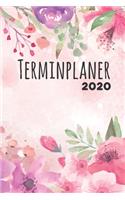 Terminplaner 2020: Jahresplaner von September 2019 bis Dezember 2020 mit Wasserfarben Blumen Muster Planer mit 174 Seiten in weiß im Format A5 mit glänzendem Soft Cove