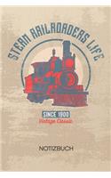 NOTIZBUCH A5 Dotted: Bahnfahrer Notizheft GEPUNKTET 120 Seiten - Dampflokomotive Notizblock Eisenbahn Spruch Skizzenbuch - Vintage Geschenk für Retro Liebhaber Vintage L