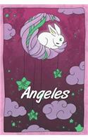 Angeles: personalized notebook sleeping bunny on the moon with stars softcover 120 pages blank useful as notebook, dream diary, scrapbook, journal or gift id