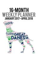2017-2018 Weekly Planner - Wordcloud Great Dane