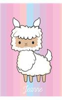 Jeanne: Lama Mouton: Personalisé Carnet De Notes Cadeau Ligné Pour Les Filles Et Étudiantes