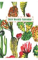 2019 Weekly Calendar: Watercolor Blooming Cactus Desk Set