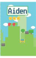 Aiden: Personalized Named Gamer Journal Notebook Cool 8 Bit Platform Game Cover for Boy's and Men Lined Pages