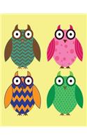 Notebook: Owls on Yellow Cover - Blank Notebook / Sketch / Drawing Book - 8.5 X 11 Paper - Unlined Notebook / Journal - 100 Pages