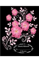 SketchBook By F Rainbow: Graphic Flowers On The Cover Of The Black Book Cover and Blank Pages, Extra large (8.5 x 11) inches, 110 pages, White paper, Sketch, Draw and Paint(3 Graphic Flowers)