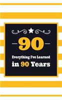 90 Everything I've Learned in 90 Years: Birthday Journal - 6 x 9 Lined - 100+ pages - Birthday Gag Gift - Notebook Record Keeper - Prayer Log