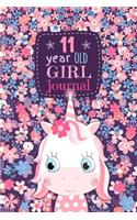 11 Year Old Girl Journal: Cute Unicorn Happy Birthday Notebook Wide Ruled and Blank Framed Sketchbook Pages, Small Diary for Eleven Year Old Kids for Drawing, Journaling and 