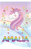 Amalia: Amalia Unicorn Notebook Rainbow Journal 6x9 Personalized Customized Gift For Someones Surname Or First Name is Amalia