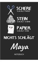Nichts schlägt - Maya - Notizbuch: Schere - Stein - Papier - Individuelles personalisiertes Frauen & Mädchen Namen Blanko Notizbuch. Liniert leere Seiten. Coole Uni & Schulsachen, bes