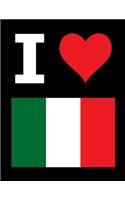 I Love Italy - 100 Page Blank Notebook - Unlined White Paper, Black Cover