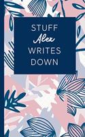 Stuff Alex Writes Down: Personalized Journal / Notebook (6 x 9 inch) STUNNING Navy Blue and Mauve Blush Pink Pattern