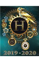 Weekly Planner Initial "H" Monogram September 2019 - December 2020: Steampunk Teal Falcon and Clock Personalized 16-Month Large Print Letter-Sized Schedule Organizer by Week for Teachers and Students Printed and Desi