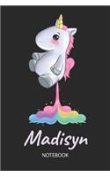 Madisyn - Notebook: Blank Lined Personalized & Customized Name Rainbow Farting Unicorn School Notebook / Journal for Girls & Women. Funny Unicorn Desk Accessories for K