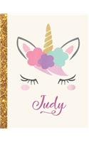 Judy: Judy Unicorn Personalized Black Paper SketchBook for Girls and Kids to Drawing and Sketching Doodle Taking Note Marble Size 8.5 x 11