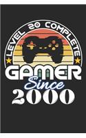 Level 20 complete Gamer since 2000: funny retro vintage 20th Gamer Birthday Gift notebook / journal gaming lovers gift