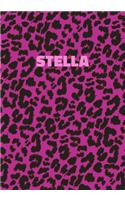 Stella: Personalized Pink Leopard Print Notebook (Animal Skin Pattern). College Ruled (Lined) Journal for Notes, Diary, Journaling. Wild Cat Theme Design wi