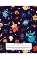 Composition Notebook: Halloween Funny Monsters Theme - Wide Ruled Pages - Perfect for Writing and Drawing at Home or School