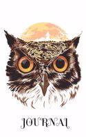 Journal: Owl on Moon Backdrop, 6" x 9" Journal, 120 lined pages, White Background