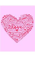 Pink Heart Word Art Lined Notebook