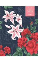 Dot Grid Notes 110 Pages: Vintage Floral Premium Notebook for Professionals and Students, Teachers and Writers - Bright Red Roses and Pink Lilies Pattern