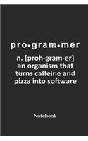 Programmer an Organism That Turns Caffeine and Pizza Into Software Notebook: Liniertes Notizbuch Für Programmierer, Softwareentwickler Und Computer Fans - Notizheft Klatte Für Männer, Frauen Und Kinder